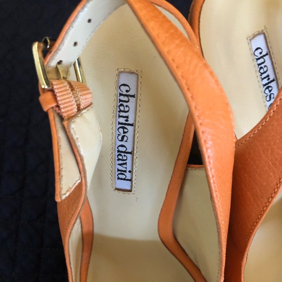 Charles David Orange Peep Toe Cork Heel Wedges - Size 8 - Picture 3 of 8